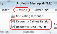 read/delivery receipts in outlook 2016 for mac default